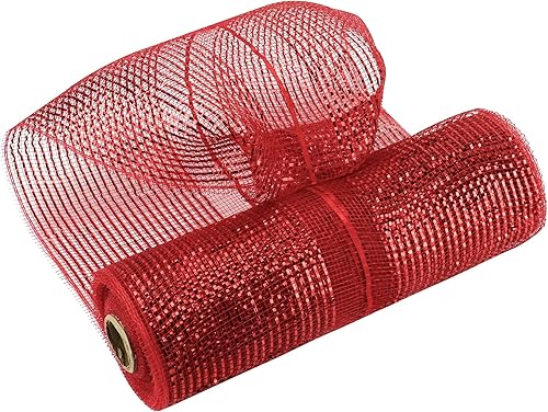 MEEDEE Rollo de malla decorativa de 10 pulgadas de ancho con lámina ancha de lujo de 30 pies de largo (rojo)