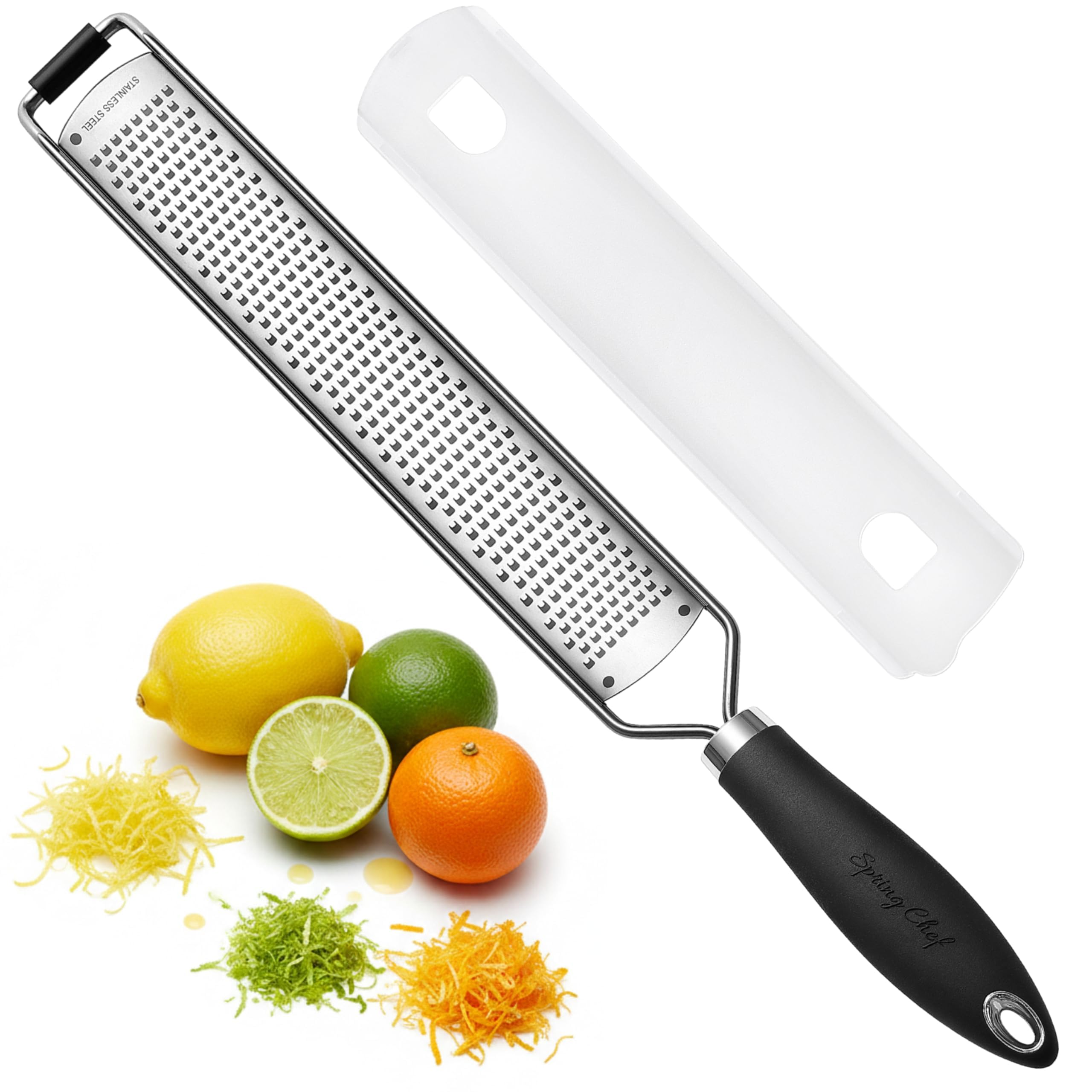 Spring Chef Stainless Steel Lemon Zester - Garlic &amp; Ginger Grater - Black