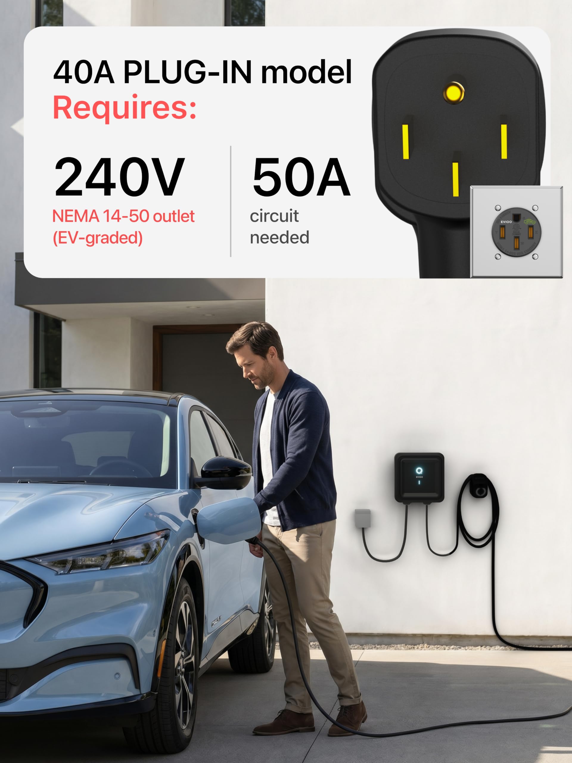 EMPORIA Level 2 EV Charger w/ J1772 Connector — 48 Amp, 240V WiFi Enabled Electric Vehicle Charging Station, 25ft Cable, Hardwired with Whip, White thumbnail 11