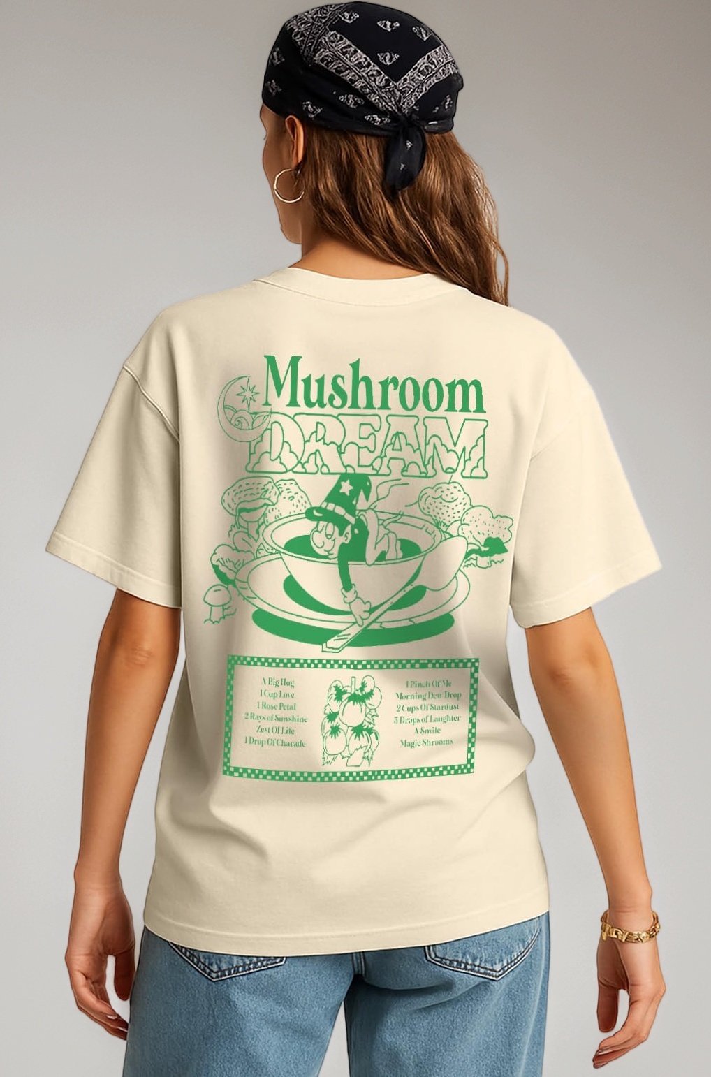 Pure Cotton Oversized Baggy Fit Round Neck Drop Shoulder Swan White Back Graphic Printed T-Shirt for Women/Girls