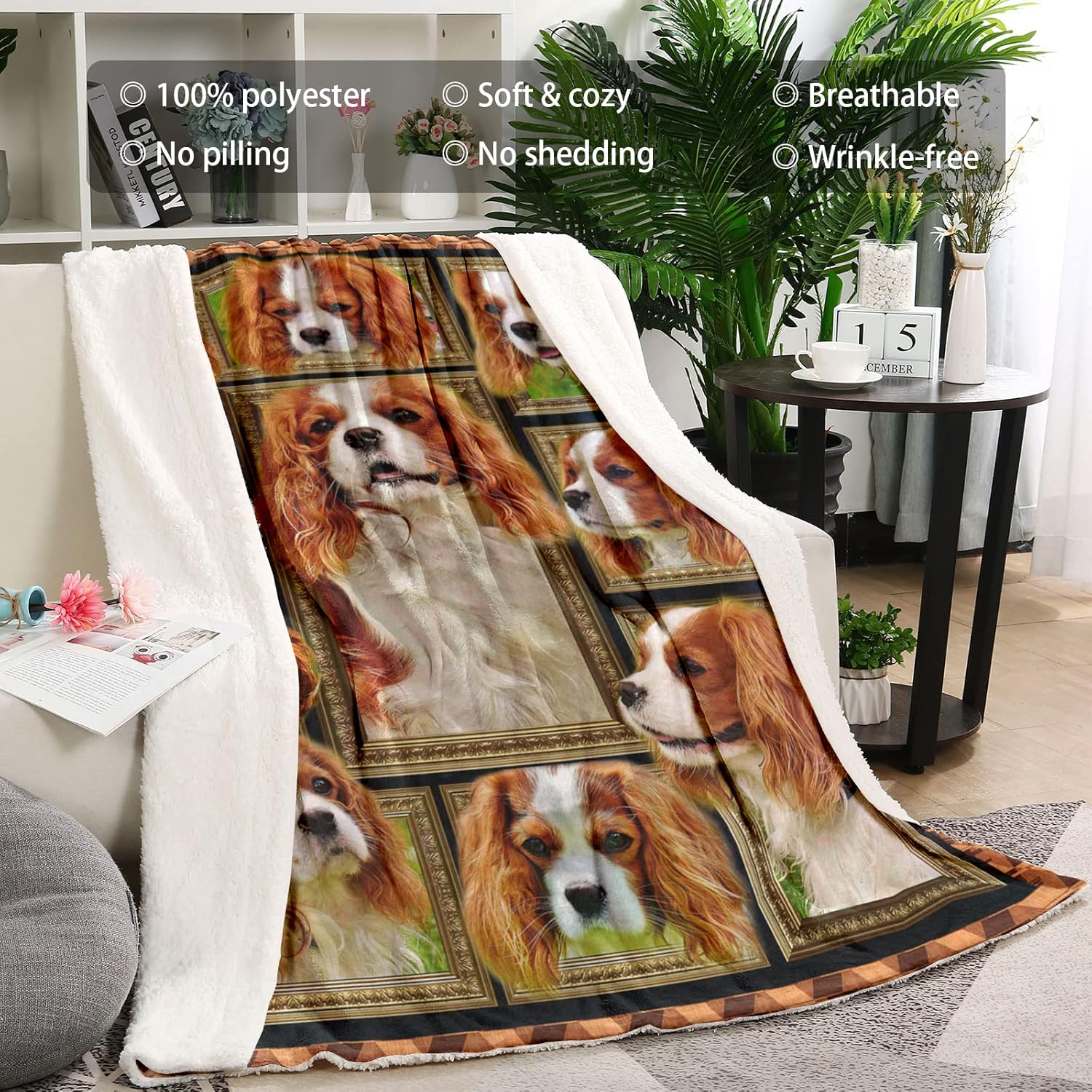 Throw Blanket King Charles Cavalier Dog Blankets Fuzzy Fleece Soft Blanket Cozy Warm Travel Blanket for Couch Sofa or Bed, Dogs Lover Gift, 50 x 60 Inch - Image 2