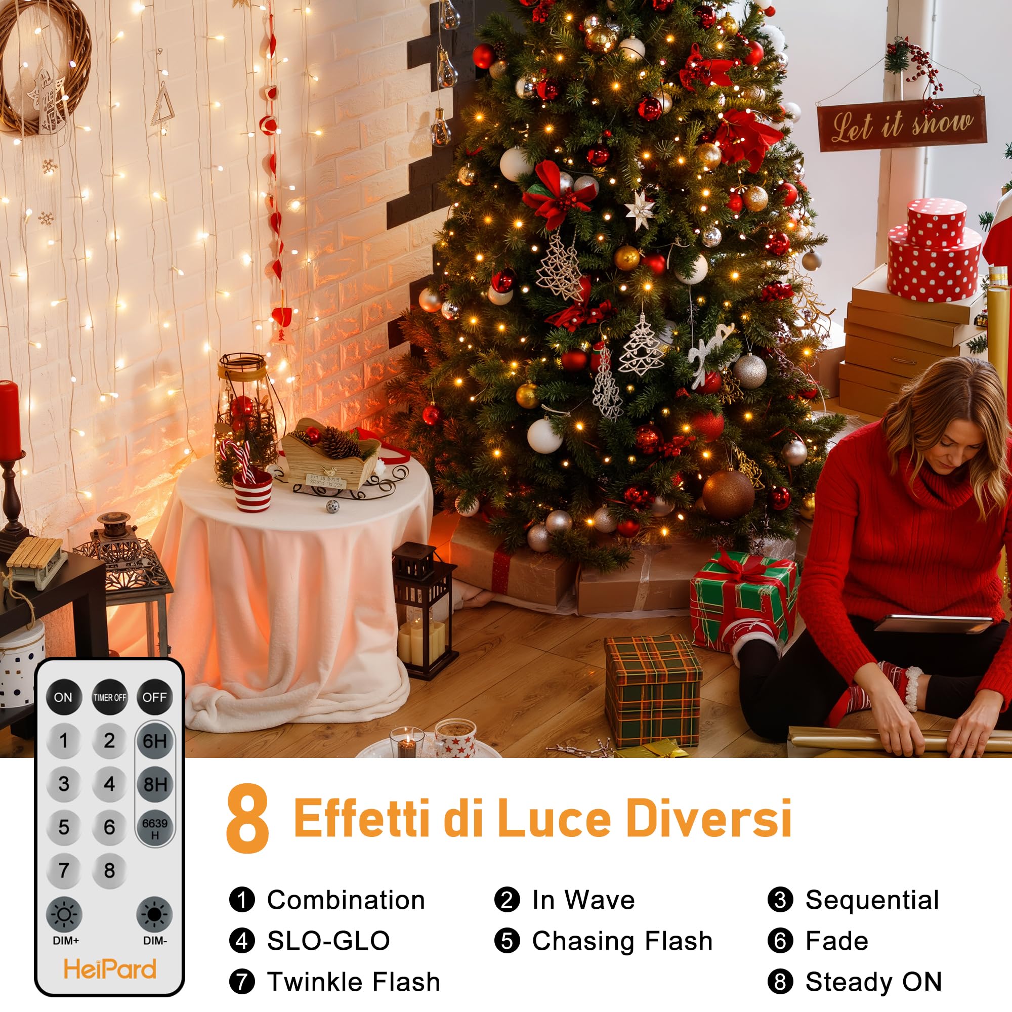 HeiPard Catena Luminosa Esterno Interno 80M, Luci Albero Natale Esterno | 800 LED Bianco Caldo Impermeabile Lucine da Esterno Giardino con 8 Modalità e Memoria per Balcone, Casa, Festa, Nozze