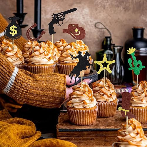 Miniatura 3 de 24 adornos de vaquero para cupcakes, zapatos de caballo, sombreros de vaquero, botas, púas de magdalenas, pistola de estrella, cactus, cupcakes,