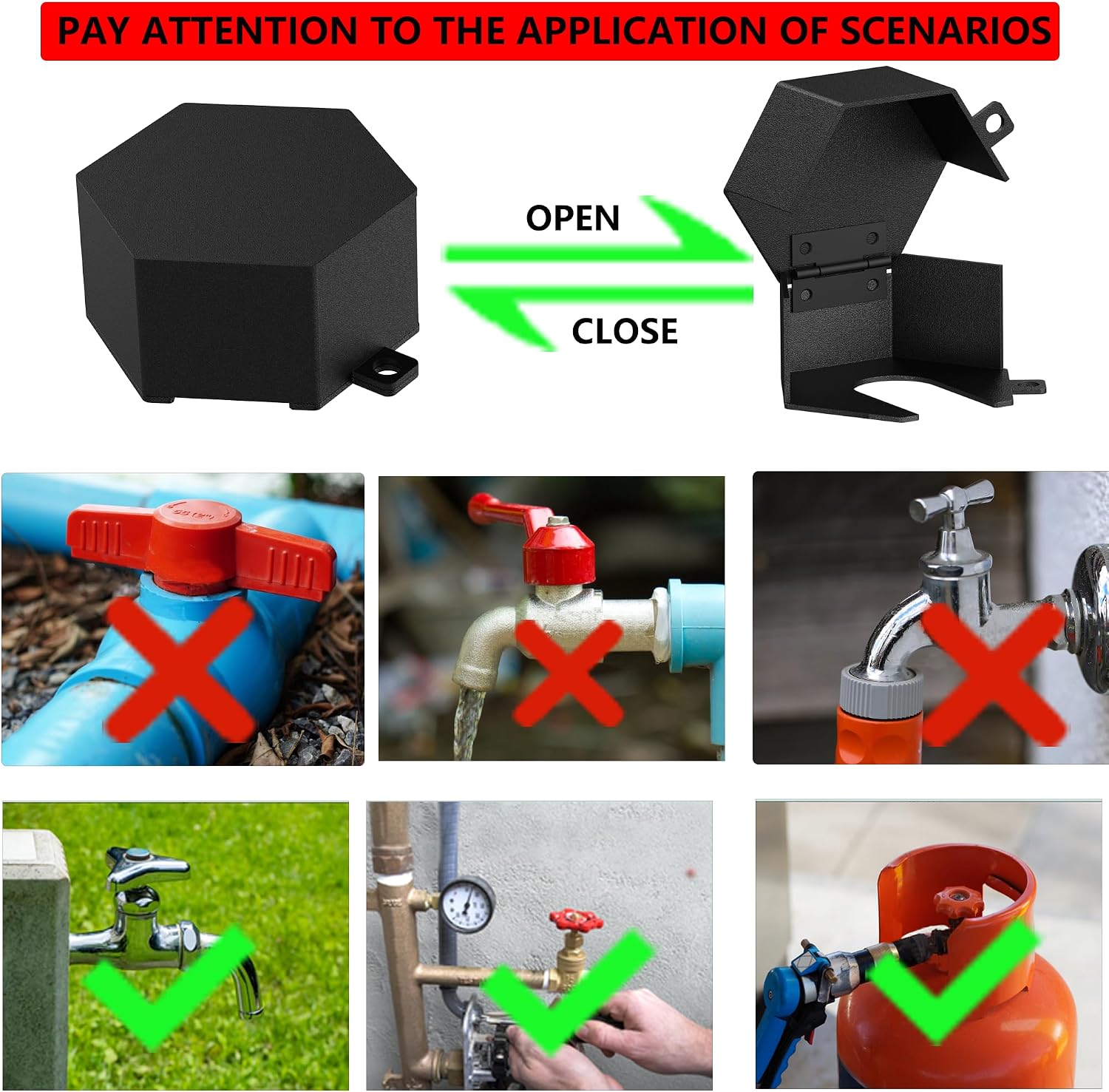 Sdstone Faucet Lock Outdoor - Password-Protected Water Spigot Lock, Hose Bib Steel, Gate Valve - Prevent Theft and Unauthorized Use for Garden, Valve - 1 Pack (Black)