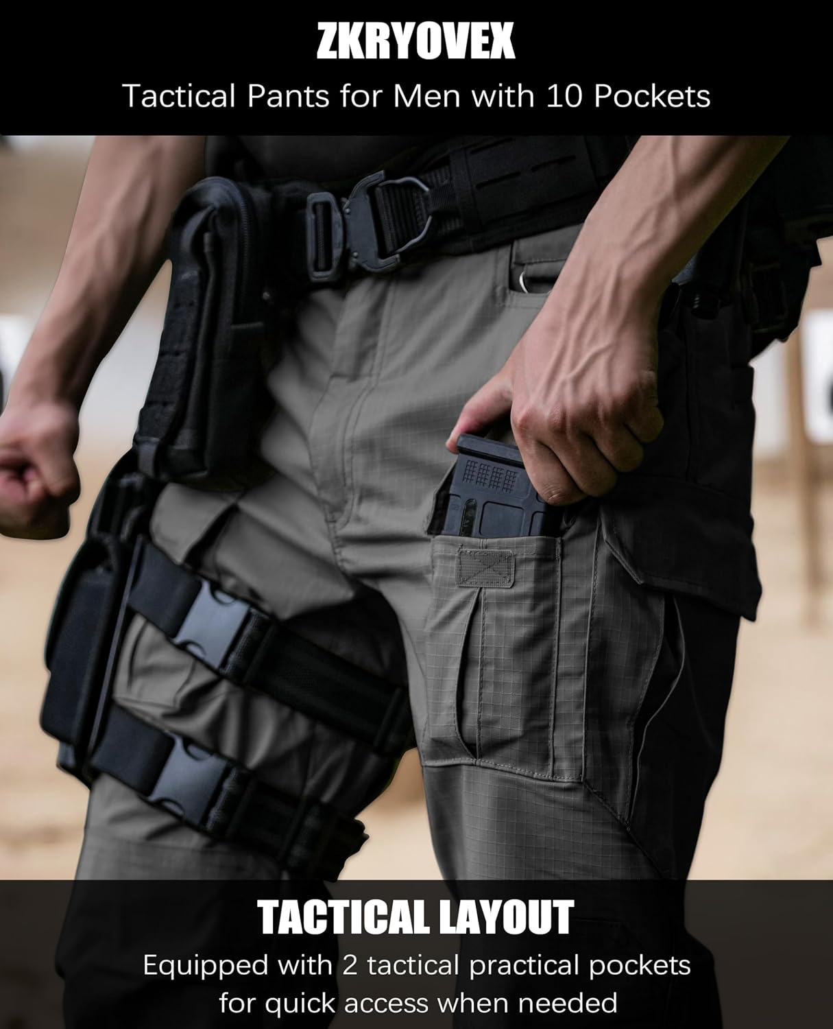 Men's Tactical Pants Water Resistant Stretch Cargo Ripstop Pants Lightweight Breathable Outdoor Work Hiking Pants