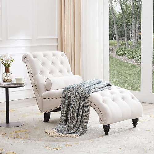 Miniatura 16 de Chaise Lounge Indoor with Storage, Upholstered Chaise Lounges Couch with Pillow for Living Room, Bedroom and Office, Modern Nailhead-Trimmed Tufted