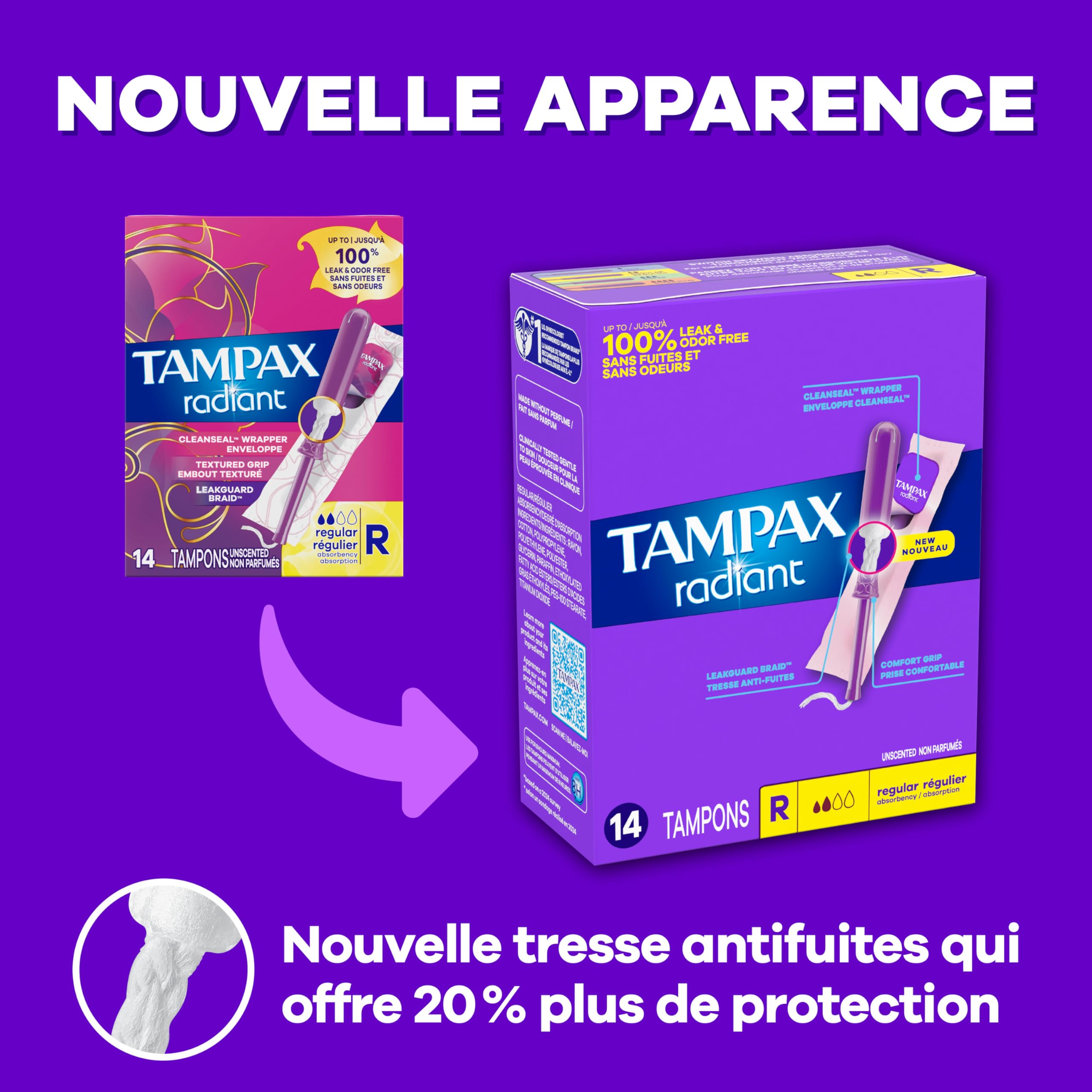 Tampax Radiant Tampons 42 R 2.7X 3/4/ 42ct, Pink and Blue