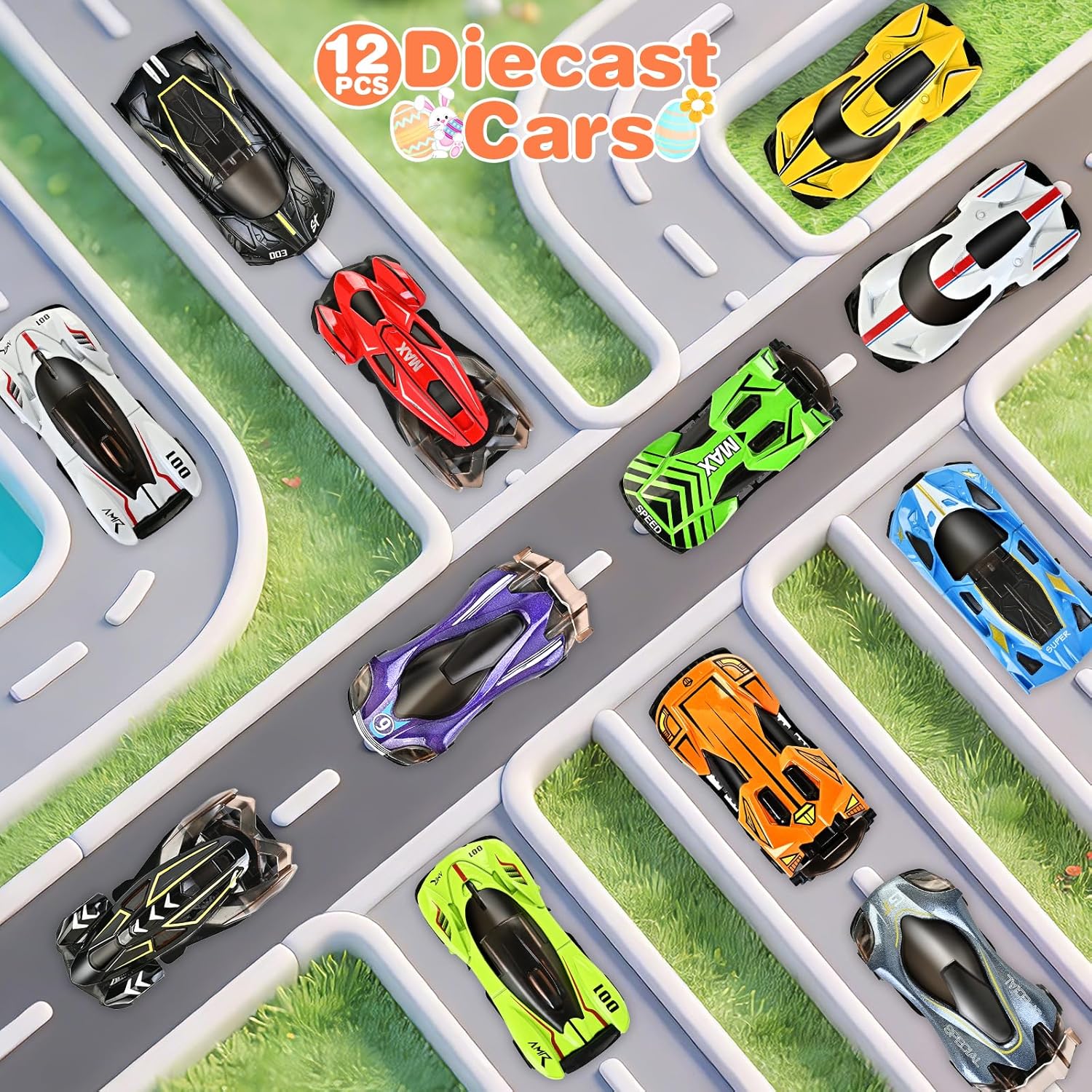 Shemira 12 Pack Easter Eggs Filled with Die-cast Racing Cars for Kids Boys Easter Basket Stuffers, Prefilled Easter Eggs with Toys Inside for Easter Egg Hunt, Party Favor Supplies Classroom Prizes image 6 of 6 B0FYQBB8NQ