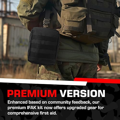 Miniatura 5 de MediTac Kit Premium IFAK - Feat. Trauma Pak, torniquete SOF, sello ventilado en el pecho, vendaje israelí - rojo