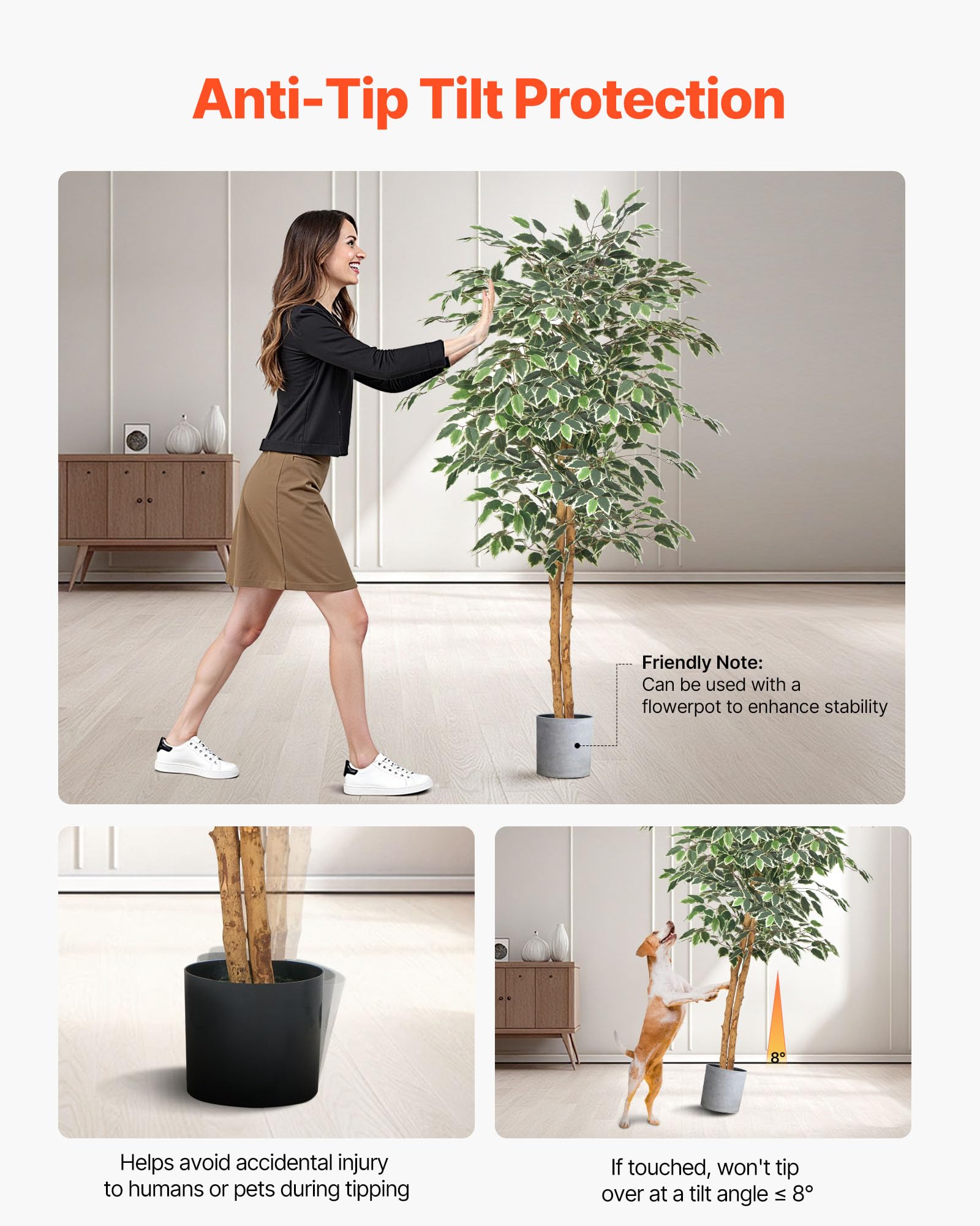 VEVOR 150 cm Albero di Ficus Artificiale con Vaso Nero, Albero Finto Alto con Tronco in Legno Naturale e Foglie e Frutti Verdi Realistici, Pianta Artificiale da Interno per Casa, Ufficio, Soggiorno