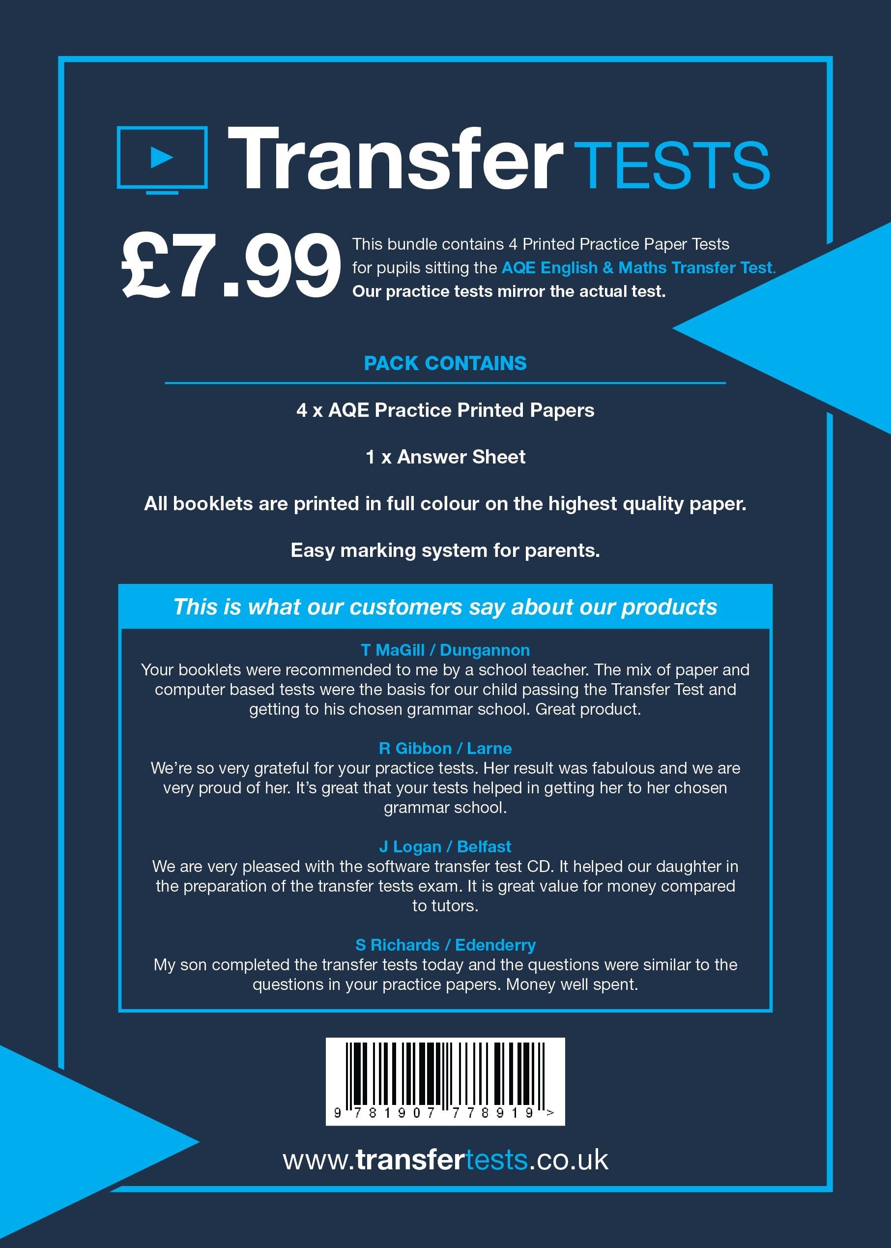 Transfer Tests English and Maths AQE Format: Transfer Test Northern Ireland Pack 1
