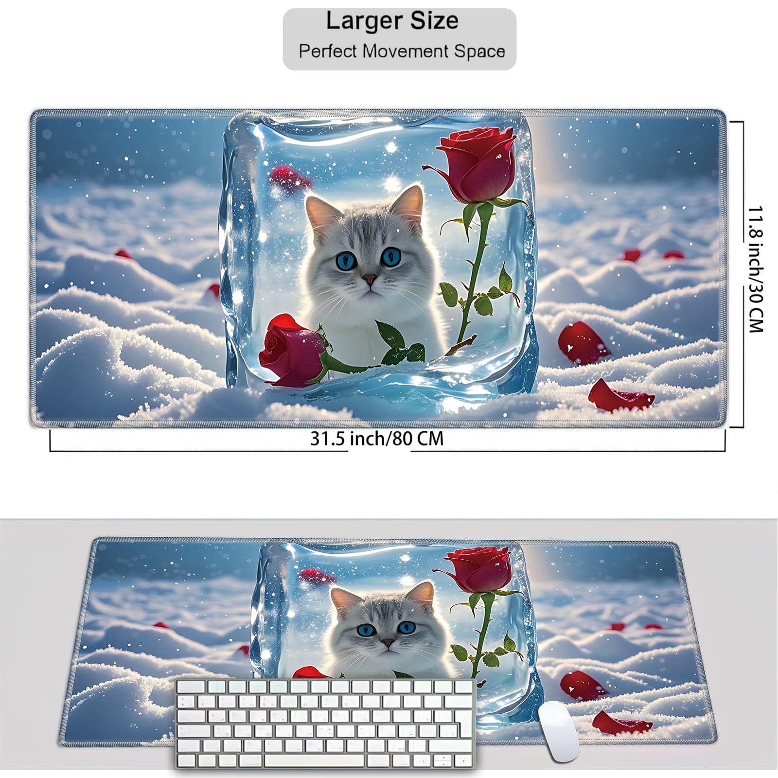 Alfombrilla de ratón para juegos de 31.5 x 11.8 pulgadas, XXL grande + posavasos, alfombrilla de escritorio con bordes cosidos, base de goma antideslizante, alfombrilla de mouse gruesa para