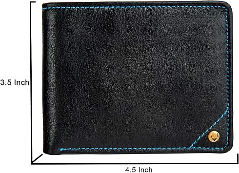 HIDESIGN Angle Stitch Vegetable Tanned Leather Men's Multi-Compartment Trifold Wallet with RFID Shielding Technology, 9 Card Slots and ID Window - Size (L x H - 4.5 x 3.5 inches), Black