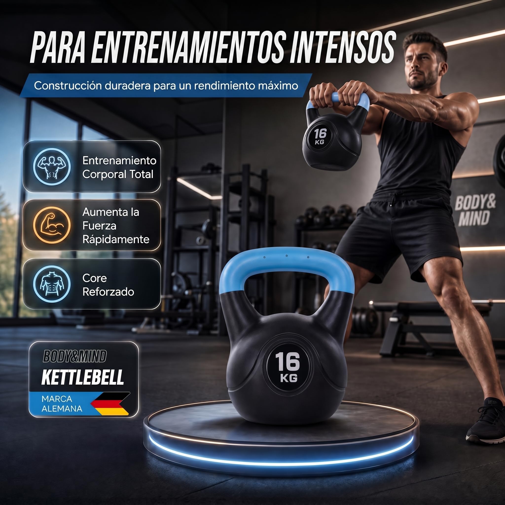 Body & Mind® Kettlebell Ball mancuerna de plástico 2-20 kg - mancuerna de pesas para entrenamiento de fuerza - mancuerna de balanceo para fitness profesional.