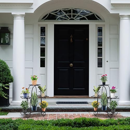 Miniatura 4 de HAPPYGRILL Soporte para plantas de 6 niveles para interiores, soporte de metal para macetas con almohadillas ajustables para los pies, panel de