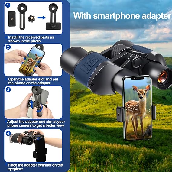 20x50 Binoculars for Adults High Powered, Compact HD Waterproof Binoculars Telescope with BAK4 Prism, FMC Lens Clear Vision for Football Games Bird Watching, Traveling with Carrying Bag