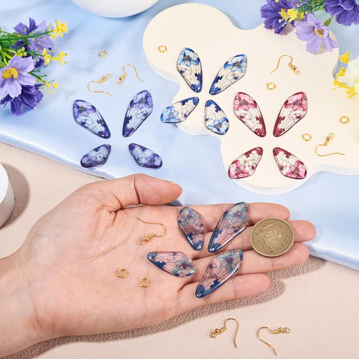 FASHEWELRY 4 Sets 16Pcs Resin Butterfly Wings Bulk Insect Earring Charms with Earring Hooks Jump Rings Fairy Charms Colorful Mini Butterflies Wing Charm for DIY Earrings Jewelry Making Crafts - Image 6