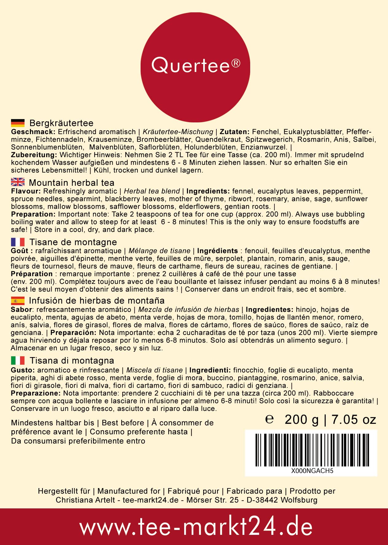 Basischer Kräutertee Bergkräutertee 1000 g Basischer Tee mit erfrischend aromatischen Geschmack ohne Aromastoffe von Quertee
