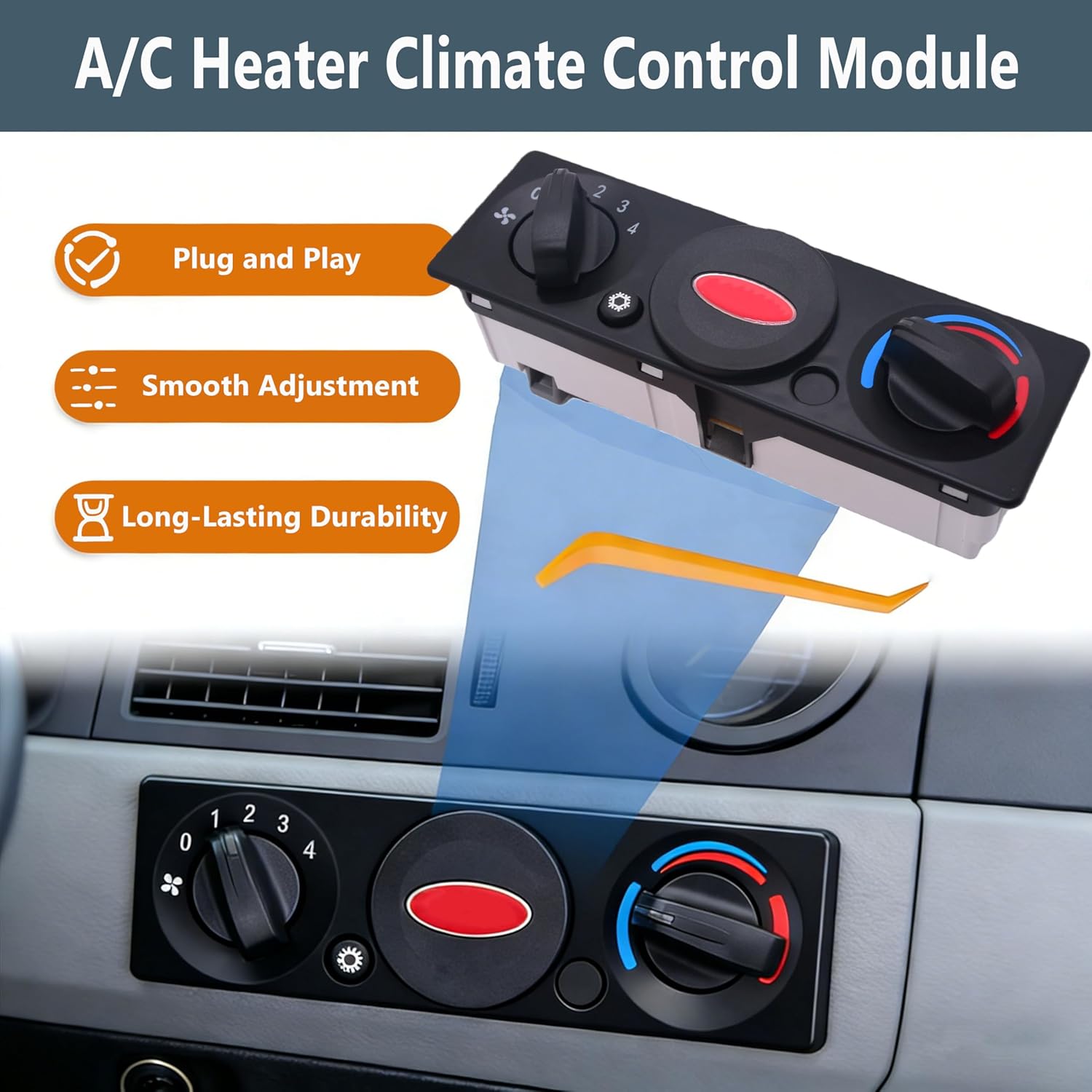 Q21-1122 AC Heater Control Panel, OEM Replacement for Peterbilt Trucks, Sleeper HVAC Control Module Unit with Temperature, Fan & Mode Adjustment Replaces Q211122 Q21-6119 Q21-1089