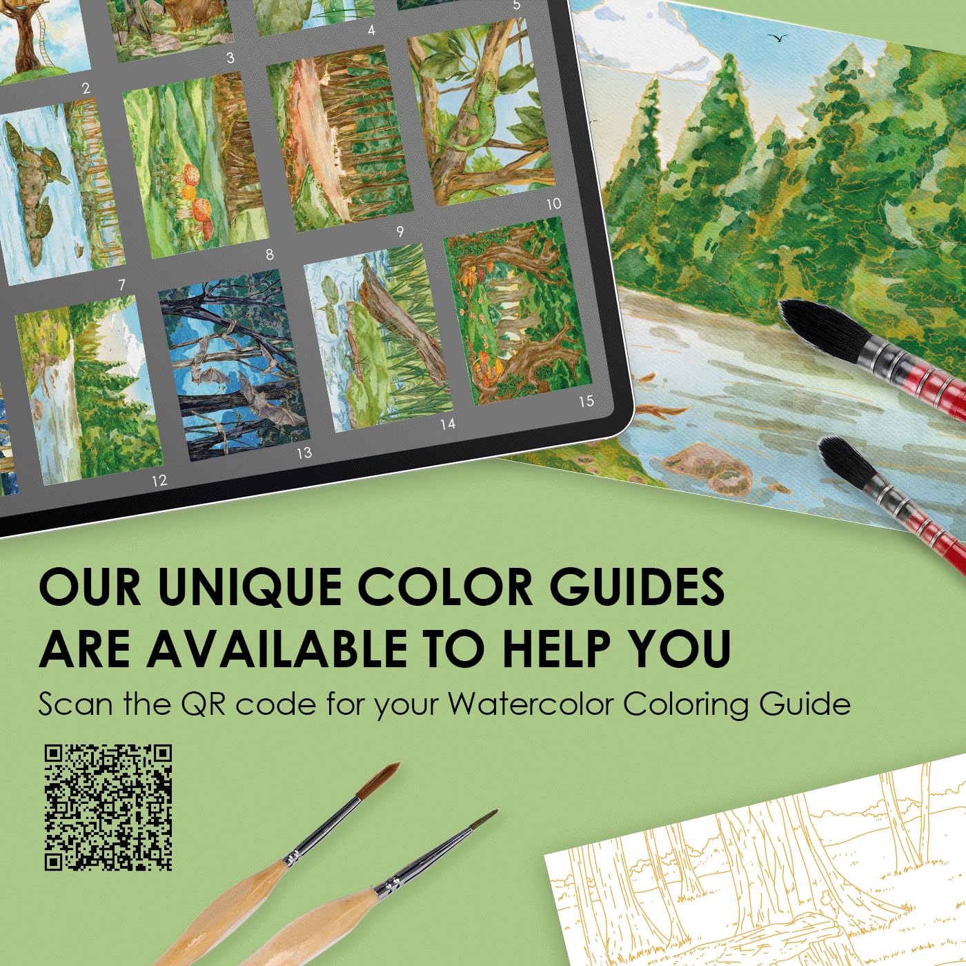 Grabie Watercolor Coloring Book - Forest Designs -5 Grabie Watercolor Coloring Book - Forest Designs -5