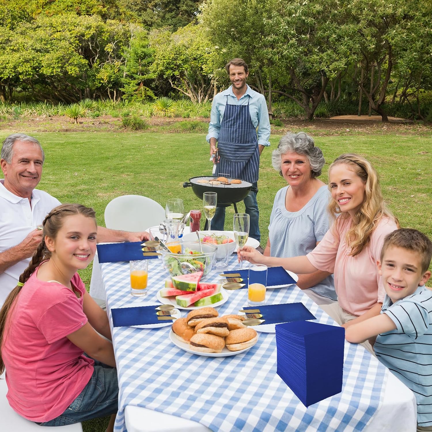 100 Pack Linen Like Blue Napkins Disposable Guest Paper Hand Towels for Bathroom Soft Absorbent Decorative Dinner Napkins Wedding Party Cocktail Reception Event, 12" x 17"