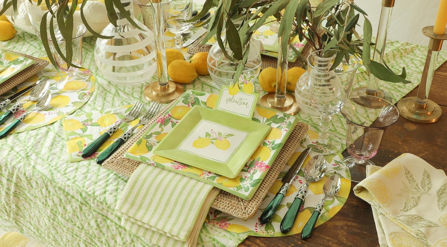 Caspari Limoncello Square Salad & Dessert Plates - 8 Per Package