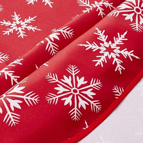 Miniatura 2 de Violet Linen Manteles rojos decorativos con diseño de copos de nieve navideños - 60" redondos