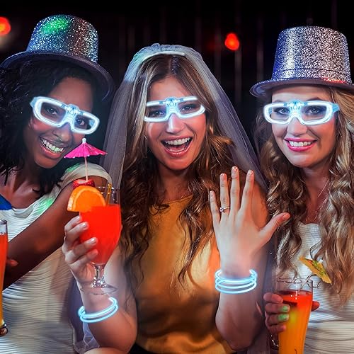 Miniatura 7 de Jenaai 100 piezas que brillan en la oscuridad, suministros para fiestas, 25 pares de lentes LED, varillas luminosas, collares para Navidad