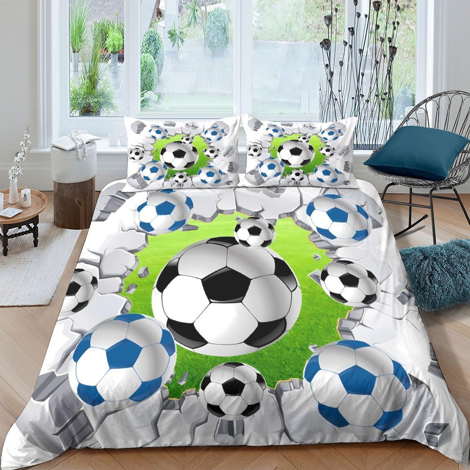 Ctjqhvkz Style-6 3D Printed Soccer Pattern Fitted Sheet Microfiber Soft Green Splash Bed Cover For Bedroom Guestroom Dorm Mattress Protection Decor Single（135X200cm）