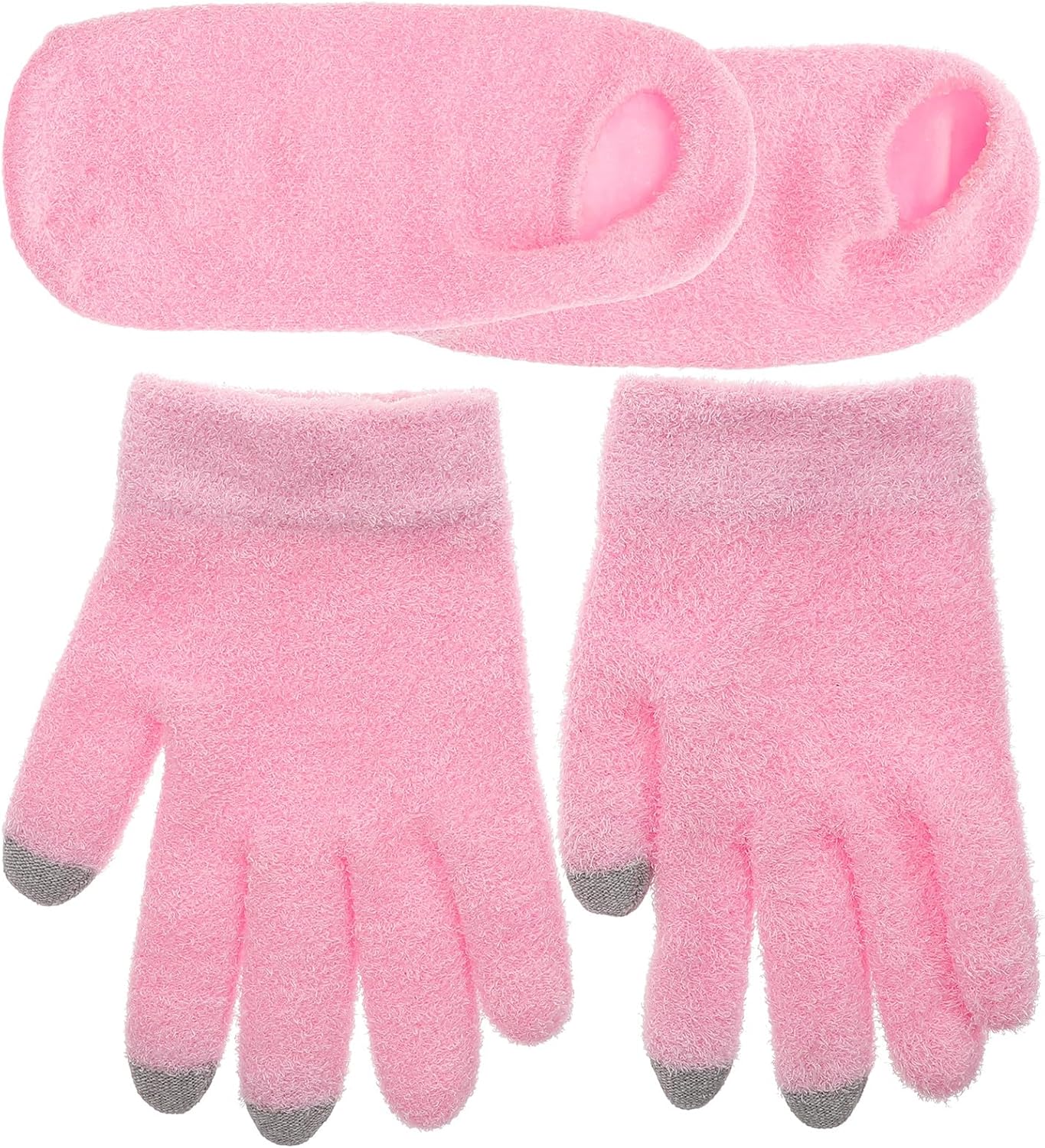 Hemobllo 4 Pcs Pink Moisturizing Gel Gloves and Socks Set for Dry Cracked Hands and Feet, Spa Hydrating Treatment for Women, Softening Repair Foot and Hand Care