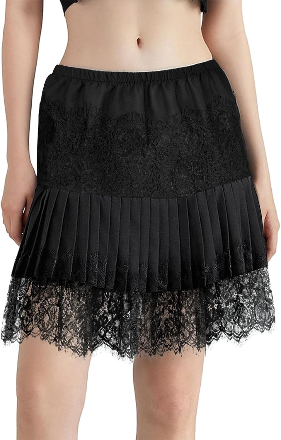 tagunop Women's Mini Lace Slip Skirt Removable Layering Shirt Extender Half Length Undershirt Skirt - Image 2