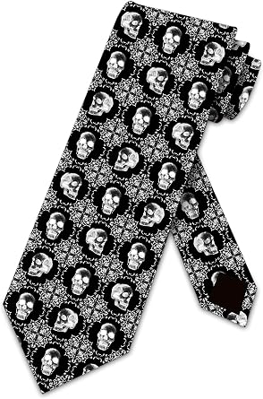 Three Rooker Halloween Ties Mens Black Skull Necktie Victorian Gothic Pattern Tie