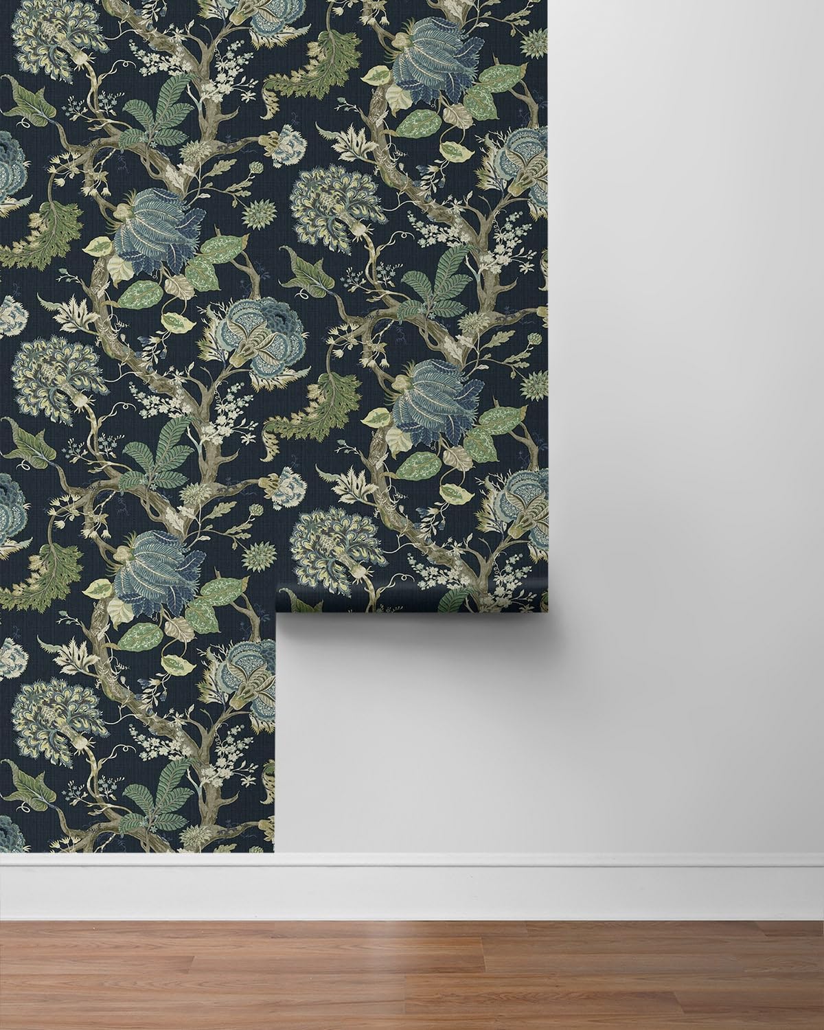 NextWall Harry & Grace Jacobean Trail Premium Matte Non-Woven Peel and Stick Wallpaper (Midnight Blue & Greenery)