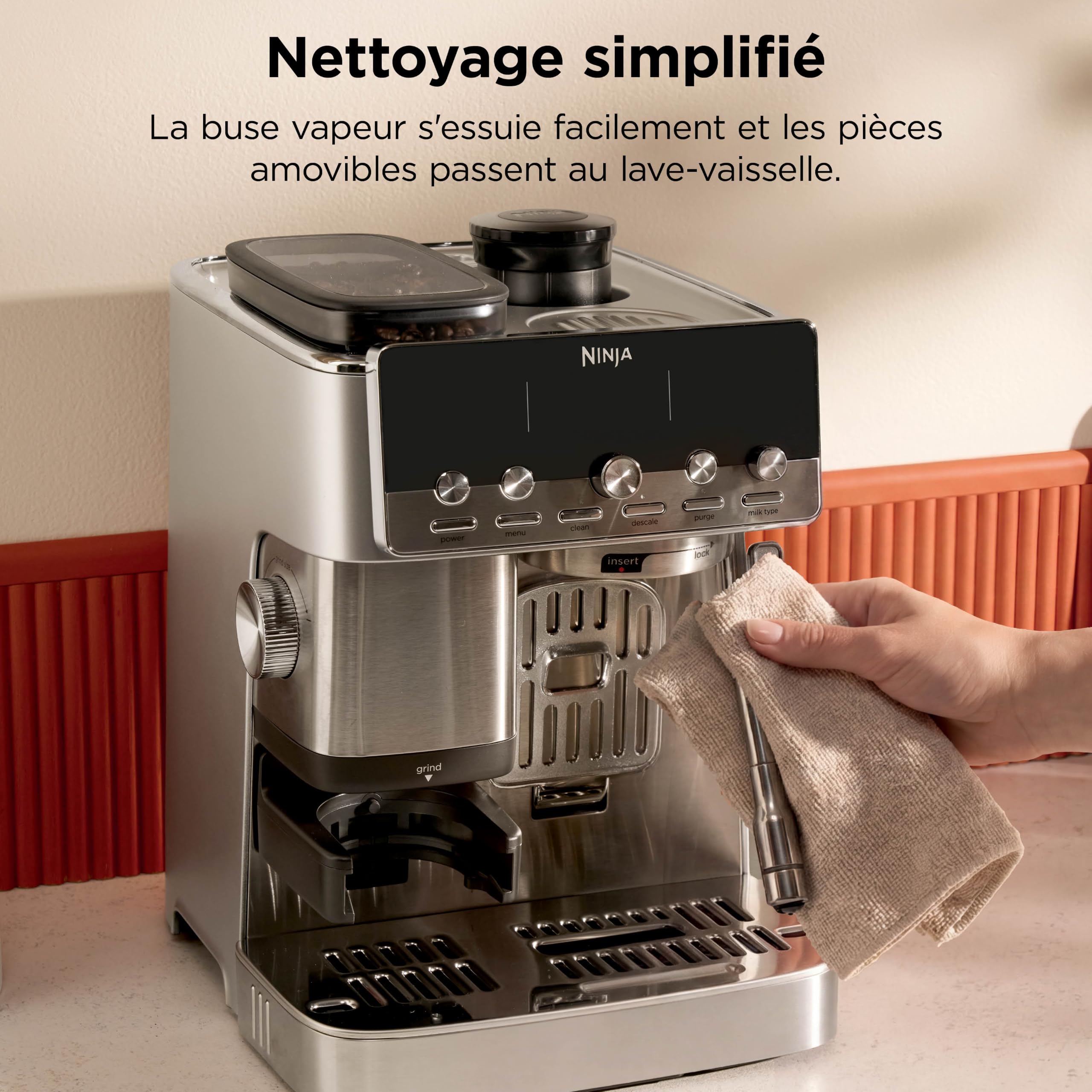 Ninja Luxe Café Mini 2-en-1, Machine à café filtre et expresso avec broyeur à grains intégré et mousseur automatique ES351EU