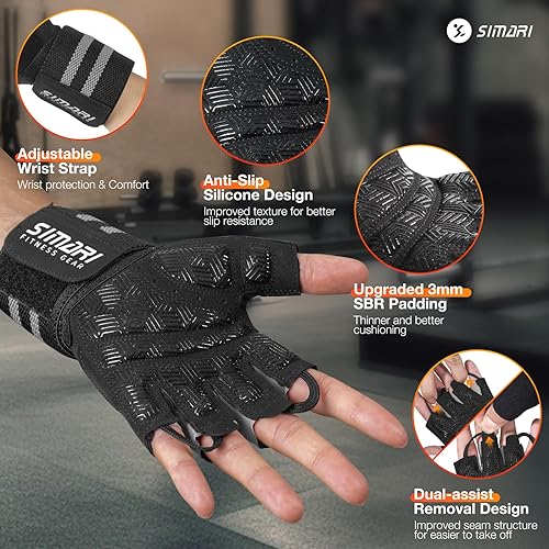 Miniatura 7 de SIMARI Guantes de entrenamiento transpirables para hombres y mujeres, guantes de levantamiento de pesas con relleno, agarre, protección completa de