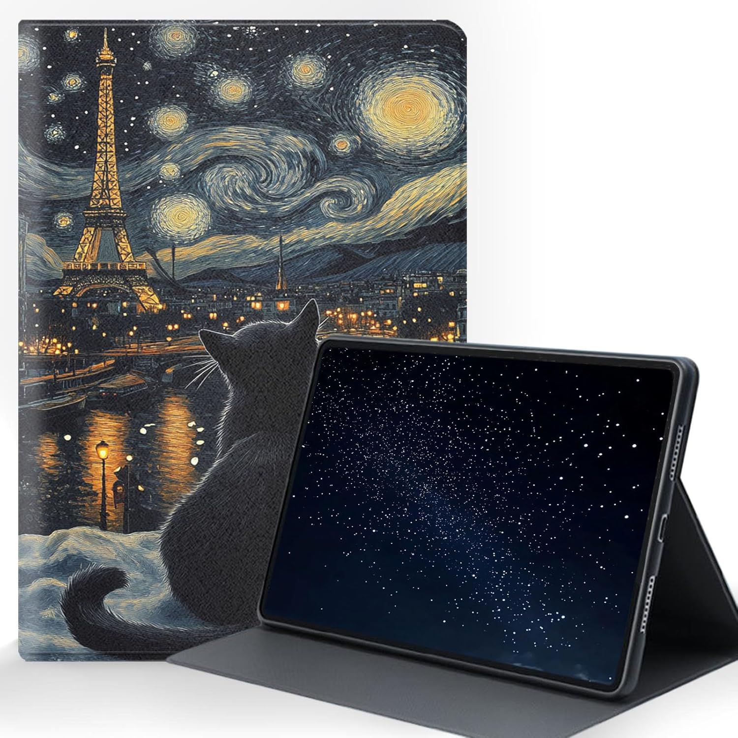 Case for iPad Air (3rd Gen) 10.5" 2019 / iPad Pro 10.5" 2017, Protective Tablet Cover with Adjustable Stand and Magnetic Auto Wake/Sleep,Eiffel Tower with Cat Scene