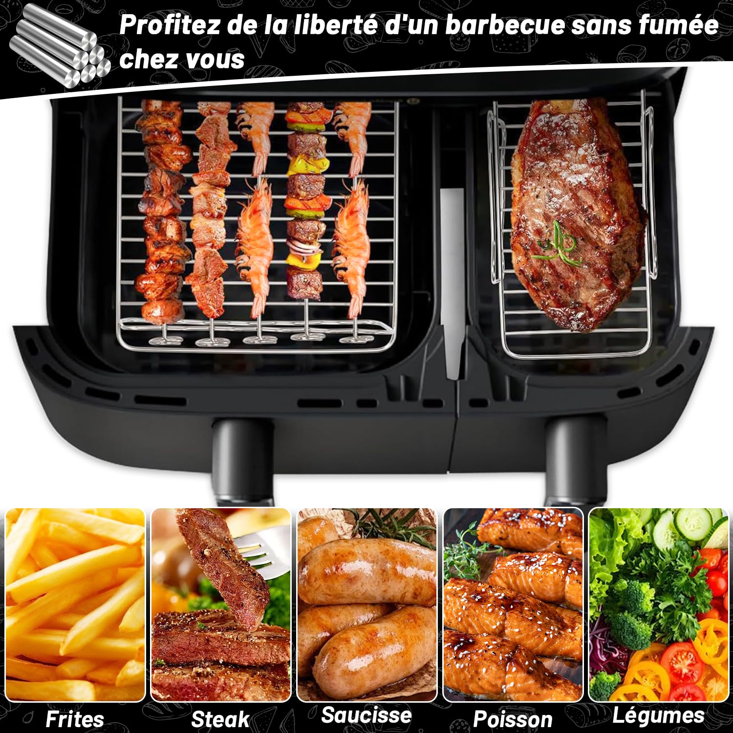 Accessoires Air Fryer Moulinex Dual Easy Fry XXL 11L, Moule En Silicone Pour Moulinex Double Friteuse À Air EZ942BF0 EZ9428F0, Papier Cuisson, grille air fryer, Spray Huile Cuisine, Moule Muffin, Etc