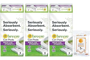 Tidy Cats Breeze Multi-Cat Strength Cat Pads Refill Pack (3) 8-Count with Aurora Pet Wipes