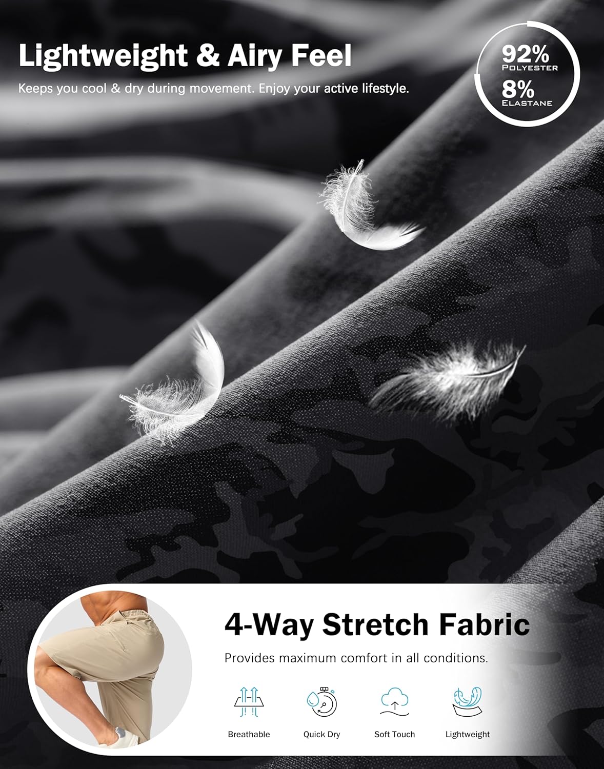 G Gradual Men's Casual Shorts 7"/ 9" Lightweight 4 Pockets Stretch Quick-Dry Summer Shorts for Golf Work Hiking Trips (7", Black Camo, XL) - Image 5