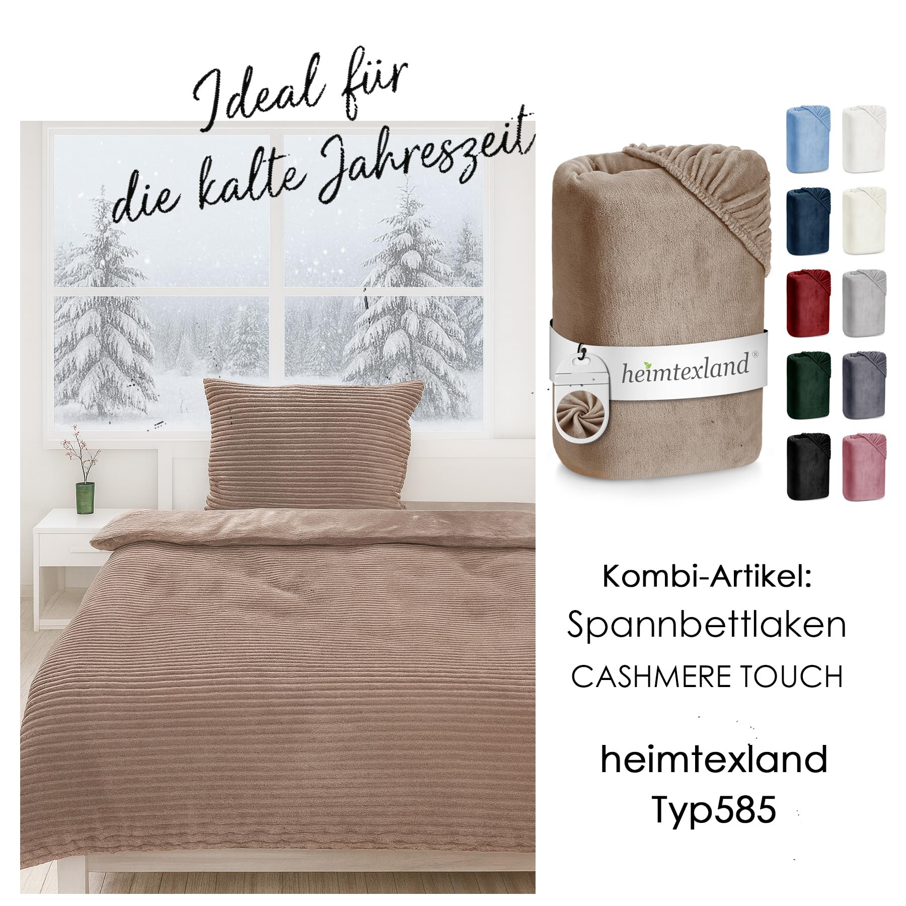 heimtexland Winter Bettwäsche Cord kuschelig weich warm Cashmere Touch Wende Bettbezug Set 80x80 I 155x220 Super Soft temperaturausgleichend atmungsaktiv Oeko-TEX Teddy Plüsch Kord Typ768 Taupe
