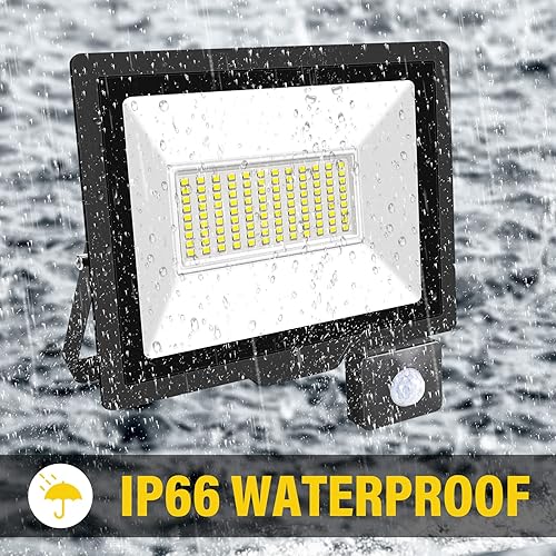 Miniatura 6 de SKYWORLD Luz LED con sensor de movimiento de 200 W, luz de inundación de seguridad para exteriores, lámpara de inducción PIR de 20000 lúmenes, ultra