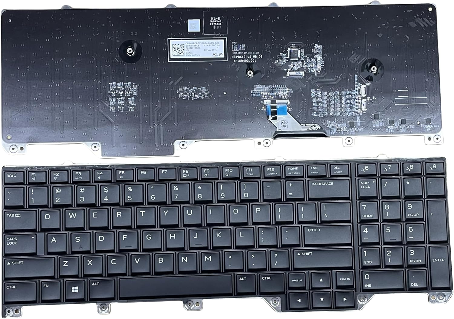 Replacement Keyboard with Screwdriver US Layout for Dell Alienware 17 R5 P38E Area-51m A51m RGB Backlight Laptop Keyboard Gray