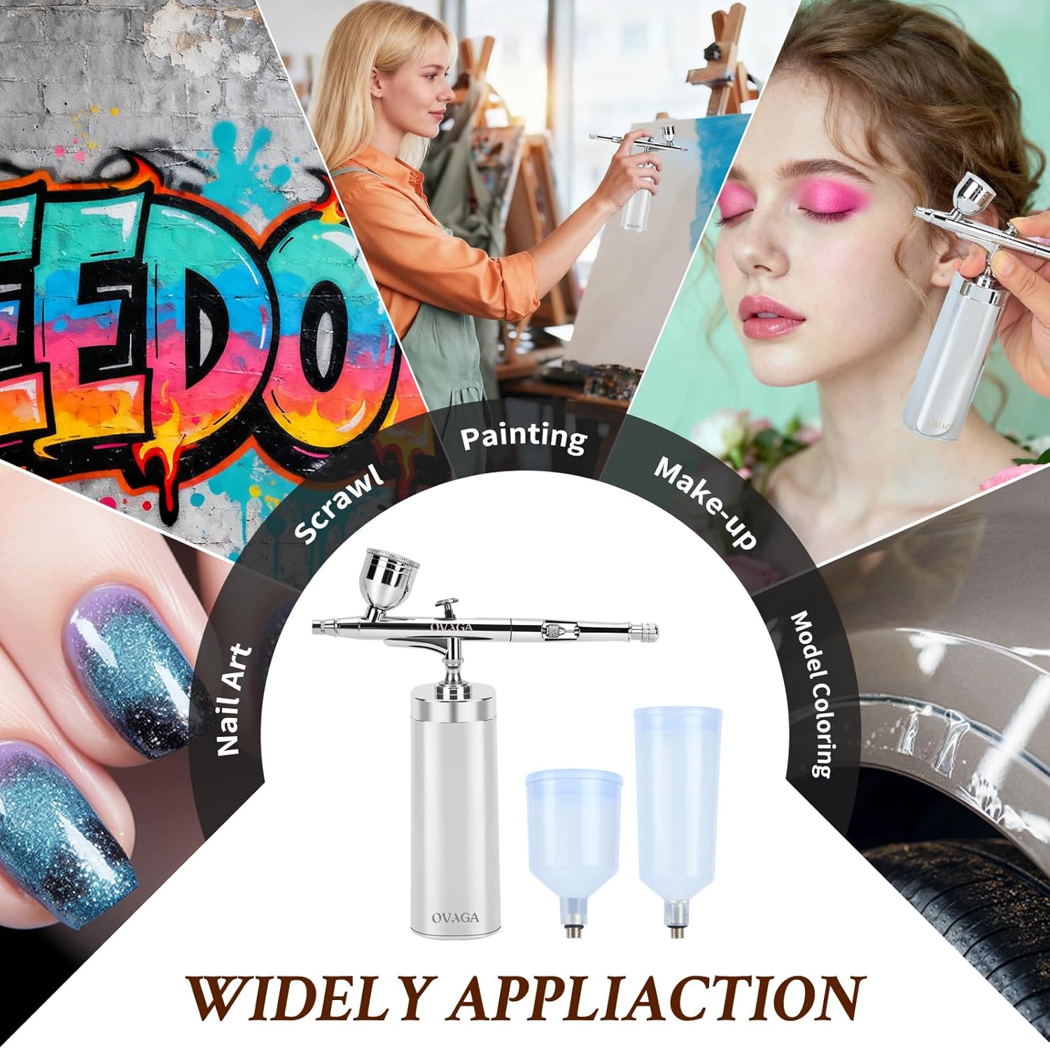 32PSI Airbrush Kit with Air Compressor, Portable Cordless Auto Airbrush Gun Kit, Rechargeable Mini Handheld Air Brush Set for Painting, Model Coloring, Makeup, Cake Decor, Silver - Image 6