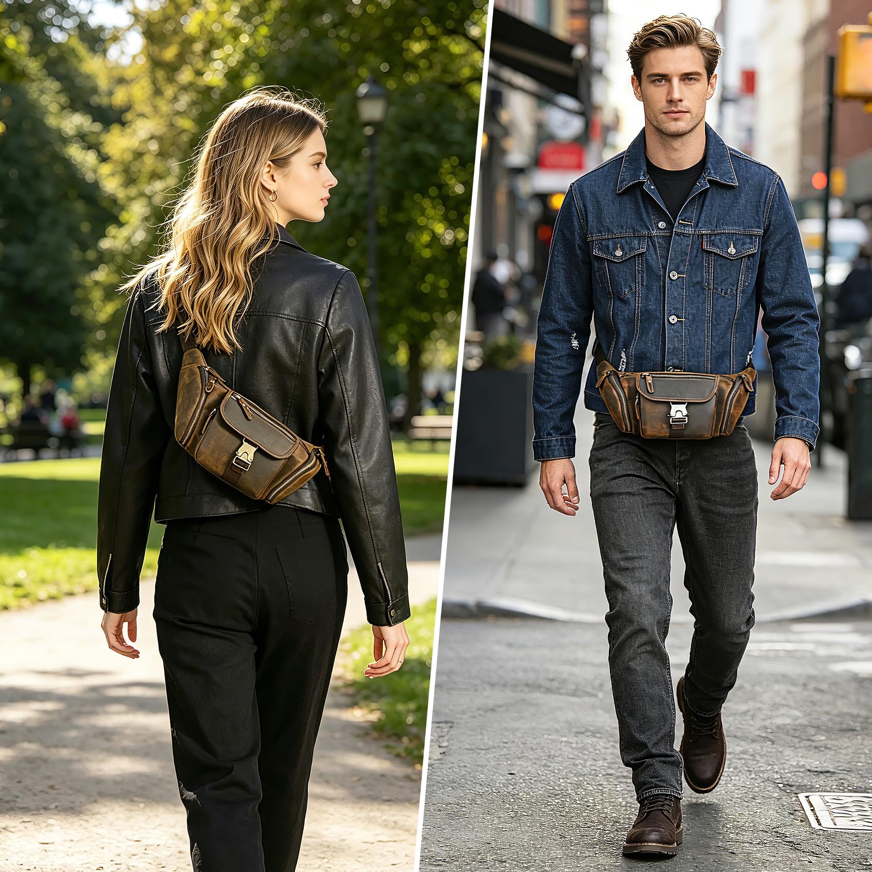 Spessore Cavallo Pazzo Cuoio Escursionismo Equitazione Viaggio Outdoor Belt Bag Fanny Waist Pack Piccola Borsa Del Telefono Cellulare Per Gli Uomini Donne 380 (388 Marrone)