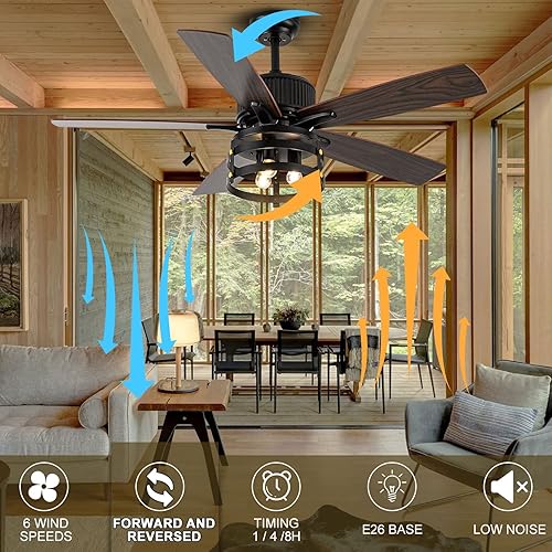 Miniatura 7 de Farmhouse Rustic Ceiling Fans with Lights, 52 Inch Outdoor Ceiling Fans with Light for Patios, Large Airflow Reversible Dual Finish Blades