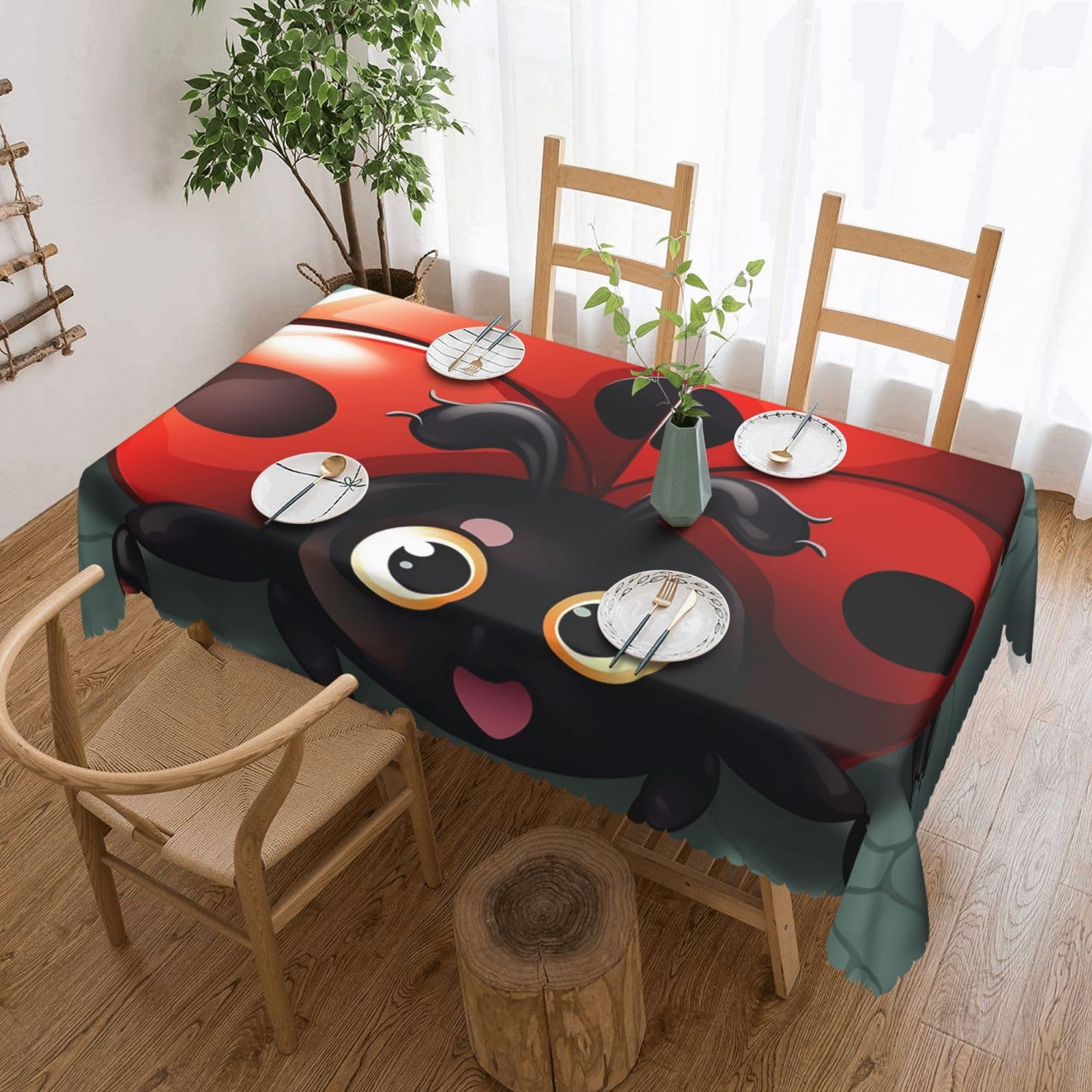 Fodpand Black Cartoon Ladybug Tablecloths For Rectangle Tables 72 X 54 Inches - Reusable And Washable Table Clothes Decorative Table Cover For Dining Tables, Buffet Parties, Wrinkle Resistant