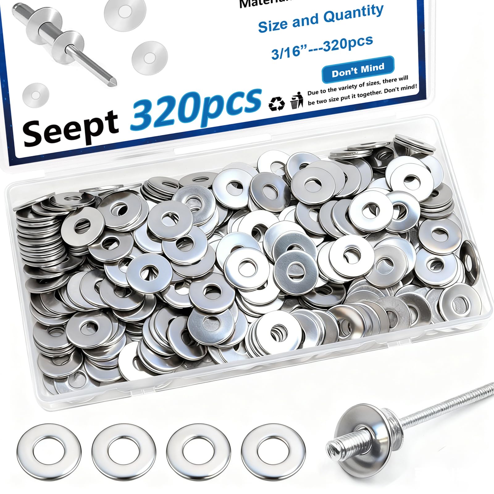 Stainless Steel Pop Rivet Washers - Assortment Kit -12 Stainless Steel Pop Rivet Washers - Assortment Kit -12