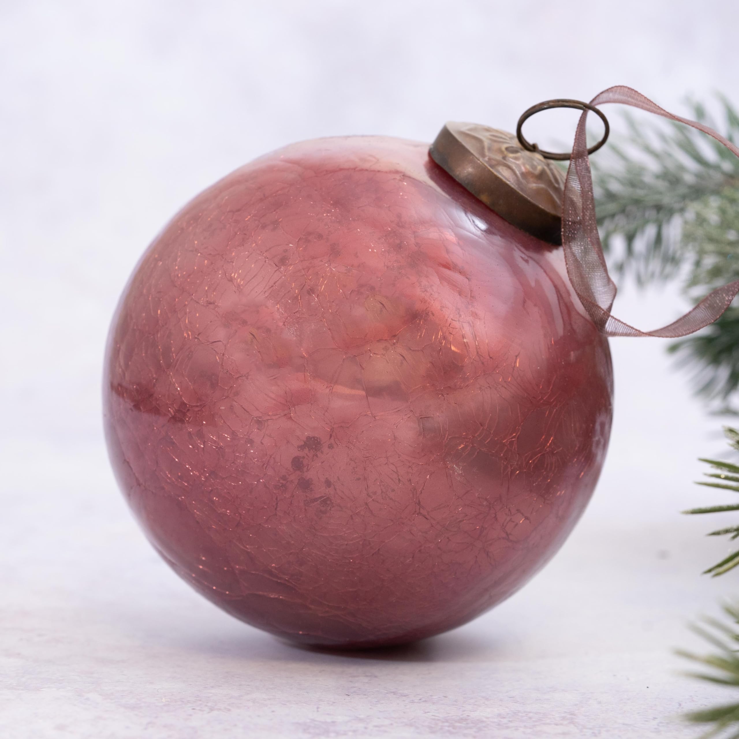 Arthur Cameron Mauve Crackle Glass Christmas Tree Bauble Hanging Ball Decoration (4", )