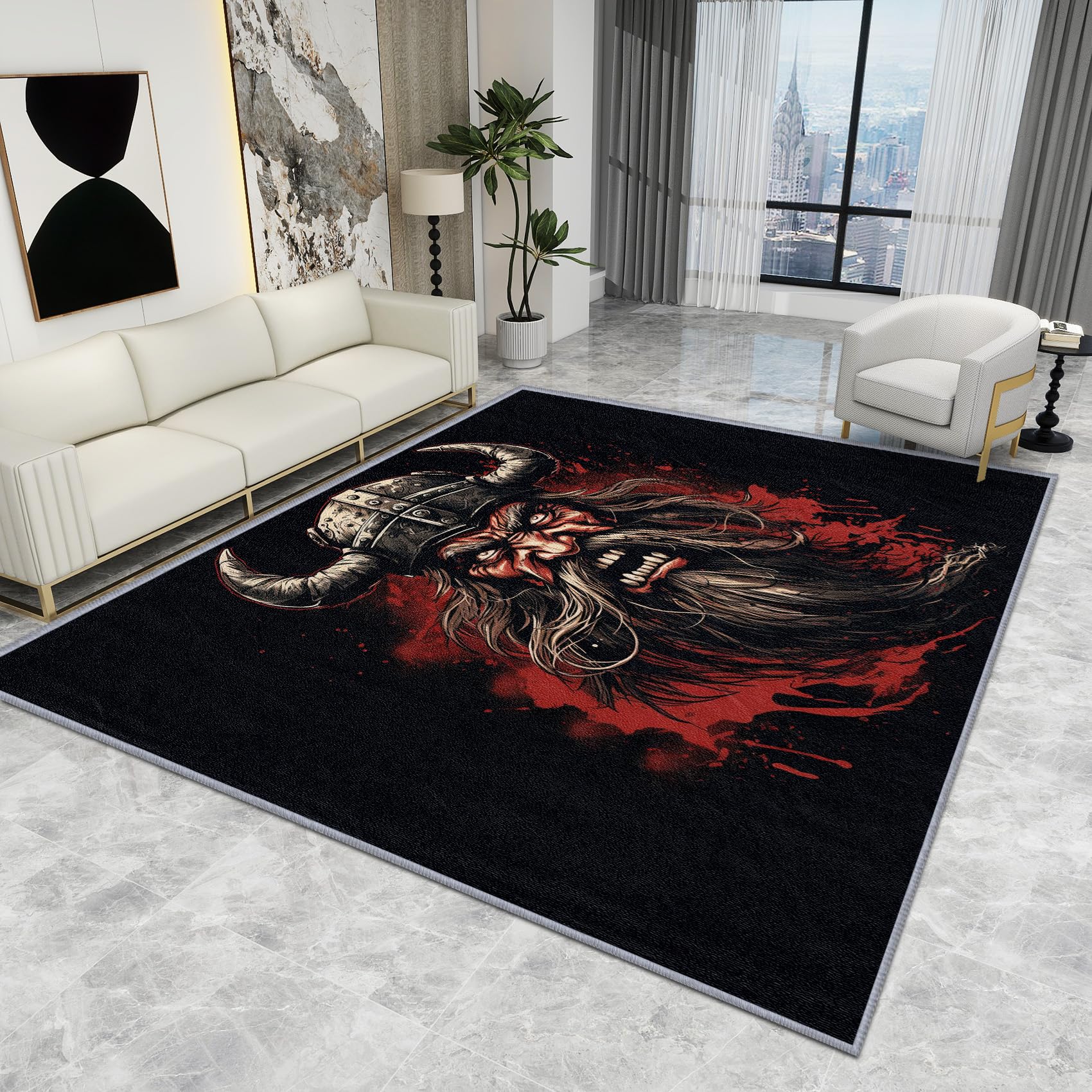 Small Viking Rug - Viking Rug - Celtic Medieval Rugs, Nordic Warrior Carpet, Washable Rug Non Slip Low Pile Soft Large Area Rugs, Viking Home Decor Gifts, 80 X 150 cm