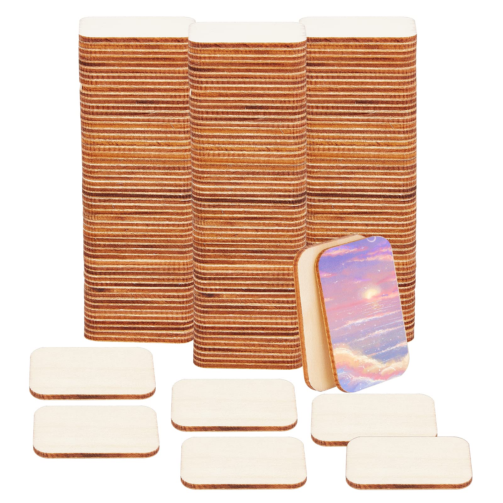 NBEADS 150pz Pezzi di Legno Non Finiti Rettangolari, 33x50mm Bianco Naturale Fette di Legno Forniture Artigianali Pirografia Ritagli di Legno Ornamenti per La Pittura Fai da Te Intaglio Natale